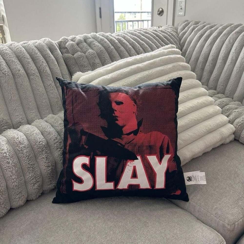 Spirit Halloween Michael Myers "SLAY" Throw Pillow - 18x18 Y2K Goth Home Decor